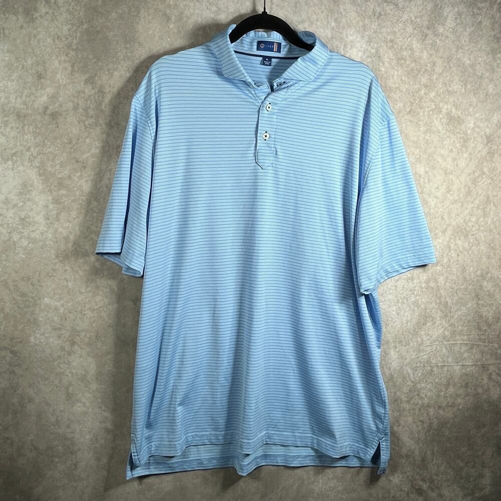 Stitch Golf Polo Shirt Mens Size XL Blue White Striped Short Sleeves‎ Outdoor